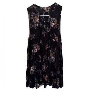 Free People Shift Dress Keyhole Neckline, Floral and Black, Size M